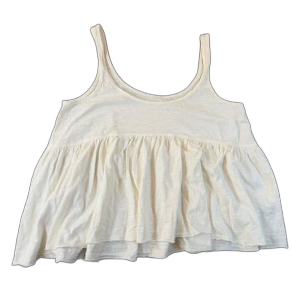 Womens Cream White Slub Knit Tiered Babydoll Tank Top Flowy Camisole XS